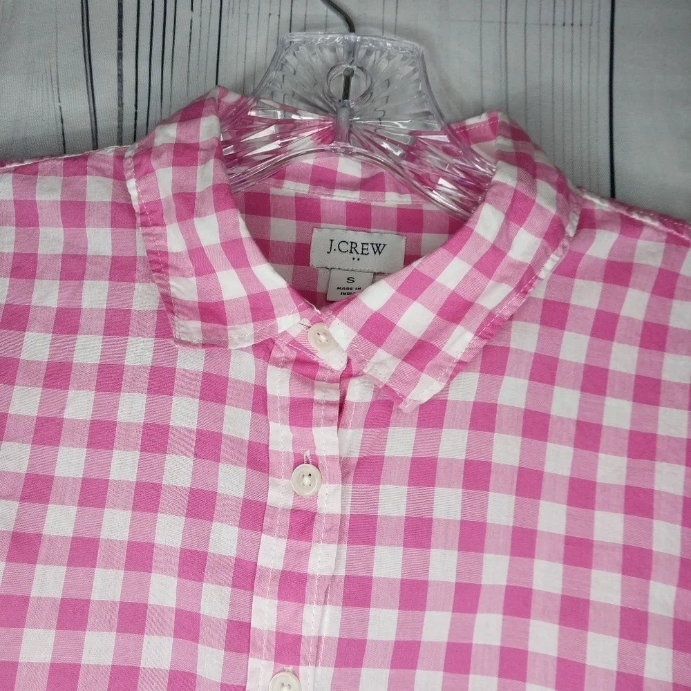 J.Crew Factory Pink And White Gingham Button Down Lightweight Cotton Shirt